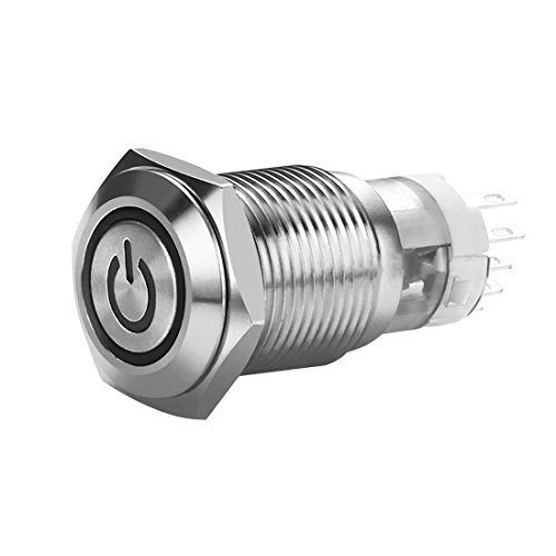 Larcele 5 Stücke 16mm Wasserdicht Momentan Push Button Metall Mini Drücken Taster Druckknöpfe mit Kontrollleuchte JSANKG-04 (Licht Weiß) MEHRWEG von Larcele