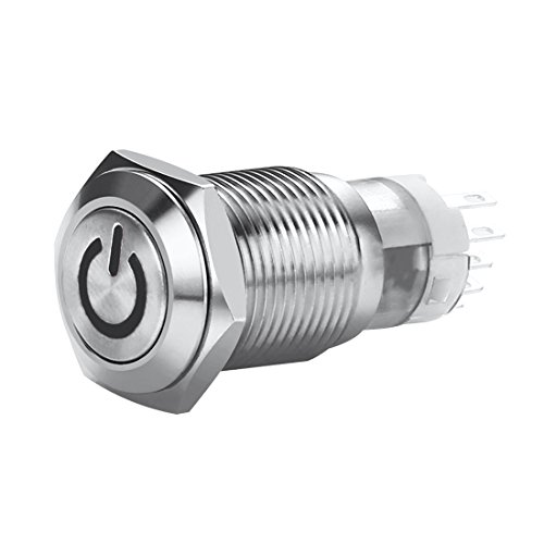 Larcele 5 Stücke Wasserdicht Momentan Push Button Metall Mini Drücken Taster Druckknöpfe mit Kontrollleuchte JSANKG-03 (Licht Grün,16mm) MEHRWEG von Larcele