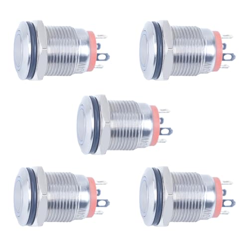 Larcele 5 Stücke Wasserdicht Push Button Metall Mini Drücken Taster Druckknöpfe mit Kontrollleuchte JSANKG-02 (Licht Rot,12mm) MEHRWEG von Larcele
