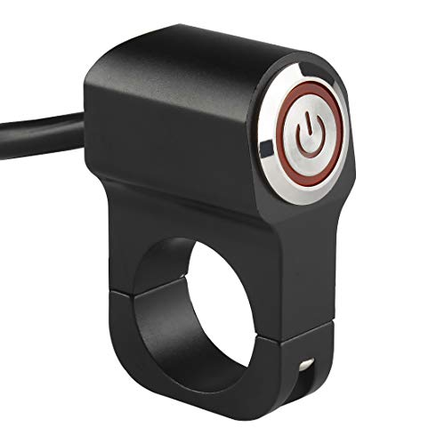 Larcele Motorrad Lenkerschalter Druckschalter für Motorrad Scheinwerfer mit Ring und Leistung Symbol Kontrollleuchte, Universal Durchmesser 25mm SBKG-07 MEHRWEG (Rot Kontrollleuchte) von Larcele