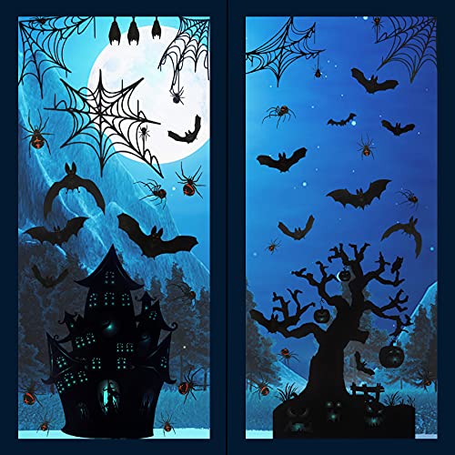 Larcenciel Halloween Fensteraufkleber Set, 6 Blatt Fensterfolie 90 Stück kleine Fenster Aufkleber, Gruseliges Fensterbild Spinnen- und Fledermausmuster Selbstklebend Fenstersticker (20 x 30 cm) von Larcenciel