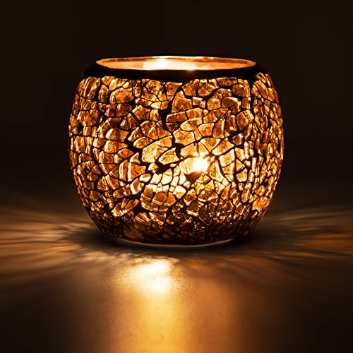 Larcenciel Teelichthalter Teelichtaufsatz aus Glas Glasaufsatz für Kerzenleuchter - Kerzenständer - Adventskranz (Gold) von Larcenciel