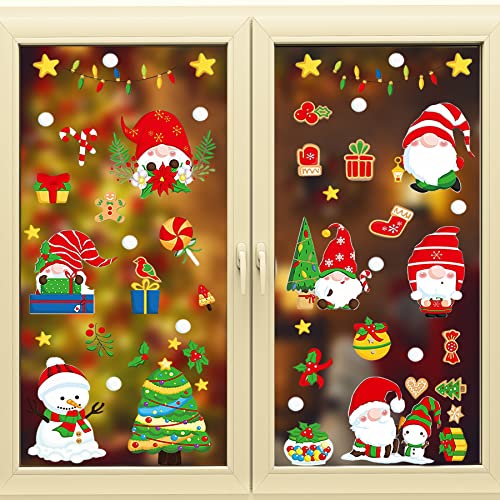 Larcenciel Weihnachten Fensteraufkleber, 9 Blatt Fensterbilder 73 Stück Fenstersticker mit Weihnachtsmann Süßigkeitsmuster, Niedlicher Cartoon-Weihnachtsaufkleber, Weihnachtsdekoration für Glas von Larcenciel