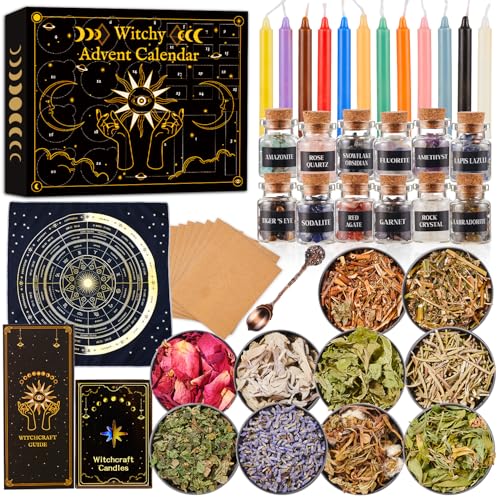 Witchy Adventskalender 2025 Erwachsene Teens, 25 Tage Countdown zum Kalender Hexerei Supplies Kristall Kerze Amethyst Altar Hexe Geschenk Wicca Starter Kit von Larchio