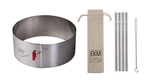 Lares 6003 Tortenring mit Klemmhebel, Edelstahl, Durchmesser, Ø 17-30cm + Gratis 4er Set EKM Living Edelstahl Trinkhlme von Lares