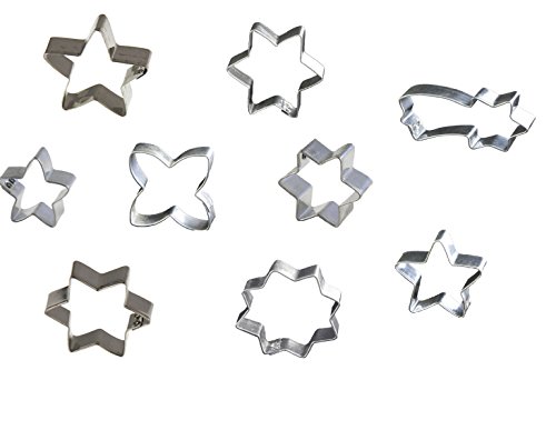 Lares Ausstecher/Ausstechformen Sets - aus Weißblech - perfekt für Kekse, Plätzchen und Fondant - Motiv: Sterne (9-teilig) - Made in Germany von Lares