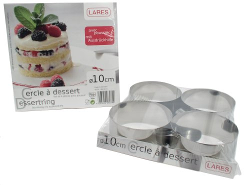 Lares Dessertring/Tortenring mit Ausdrückhilfe - 4er Set - Durchmesser: ca. 10cm, Höhe: ca. 4,5cm - aus Edelstahl - Made in Germany von Lares
