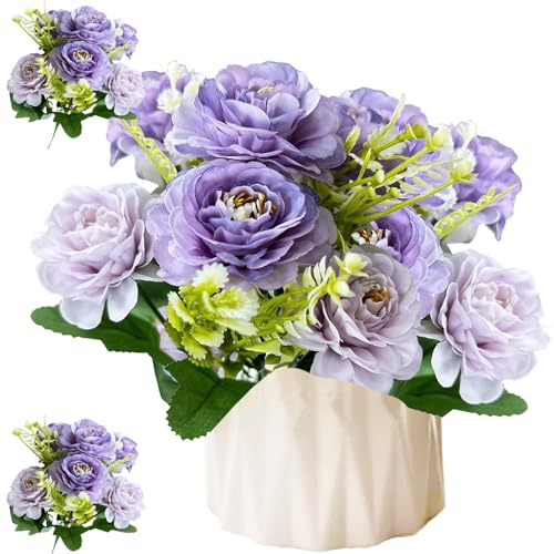 LaresDay 2 Bündel Künstliche Pfingstrosen Blumenstrauß aus Seide - Seidenblumen für Hochzeitsdeko, Partei, Blumendekoration, Tischarrangement, Heim & Küche (Violett) von LaresDay