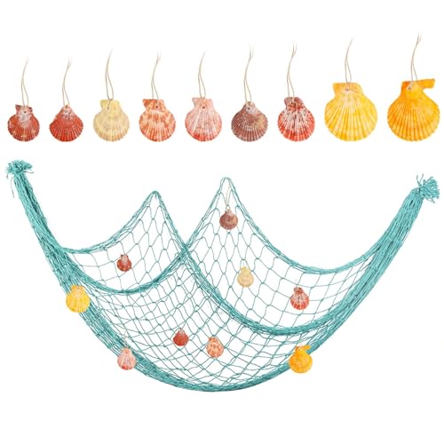 LaresDay 200x100cm Deko Fischernetz mit Farbigen Muscheln - Maritimer & Mediterraner Stil Wandbehang für Wohnzimmer, Schlafzimmer, Party | Hintergrundwanddekoration für Küsten (Blau) von LaresDay