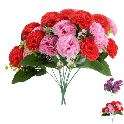 LaresDay 24 Köpfe Premium Seiden-Nelken Set (2er Pack) – Realistische Kunstblumen mit 36cm Stängeln | Wetterfest & UV-beständig für Grabschmuck, Hochzeitsbögen & Wohnzimmerdekoration (Rosa) von LaresDay