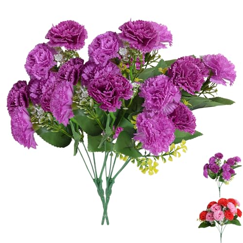 LaresDay 24 Köpfe Premium Seiden-Nelken Set (2er Pack) – Realistische Kunstblumen mit 36cm Stängeln | Wetterfest & UV-beständig für Grabschmuck, Hochzeitsbögen & Wohnzimmerdekoration (Violett) von LaresDay