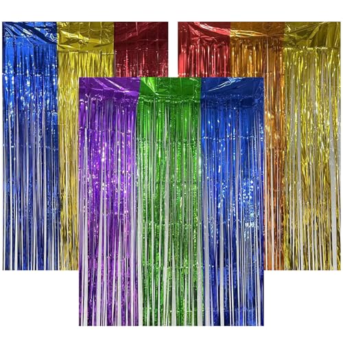 LaresDay 3er Set Metallic Folienvorhang 200x100cm | Regenbogen Glitzer Fransenvorhang & Fotohintergrund | Hochglanz Partydeko für Karneval, Hochzeit, Geburtstag| Bunte Eventdekoration von LaresDay