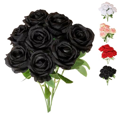 LaresDay 5 Stück Künstliche Rosen mit Stiel - Realistische Rote Dekoblumen für Hochzeit, Zuhause, Garten & Party - Stabiles 5er Set Deko Blumenstrauß (ca. 50cm) (Black) von LaresDay