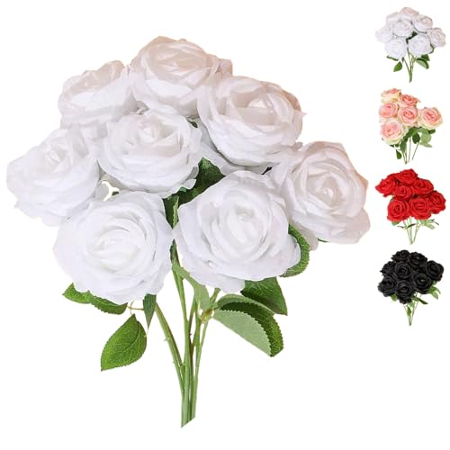 LaresDay 5 Stück Künstliche Rosen mit Stiel - Realistische Rote Dekoblumen für Hochzeit, Zuhause, Garten & Party - Stabiles 5er Set Deko Blumenstrauß (ca. 50cm) (White) von LaresDay