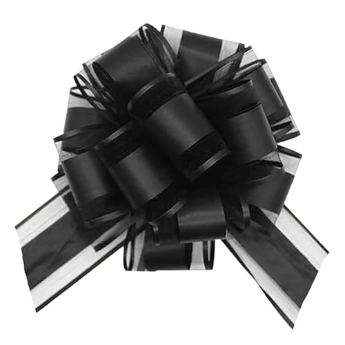 LaresDay Auto Dekor Schleifen Set, 5 Stück XXL Geschenkband mit Goldfolie für Hochzeitsauto, Partydekoration, HausEinweihung & Feiern – Wiederverwendbare Riesen-Schleifen für Tüten (schwarz) von LaresDay