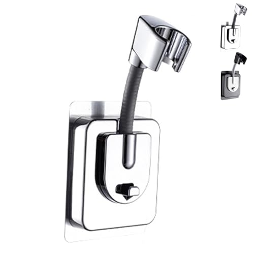 LaresDay Duschkopfhalterung ohne Bohren: Verstellbarer Brausehalter mit Silikon-Adapter & starkem Kleber für Wandmontage im Bad (Silber) von LaresDay