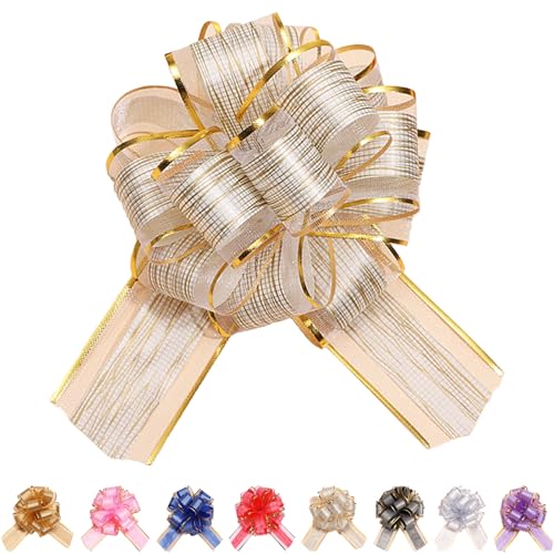 LaresDay Geschenkschleifen 5 Stück Groß (18cm) für Geschenkverpackung Hochzeitsauto & Auto Deko - Wiederverwendbare Dekoschleifen mit Goldfolie für Hochzeit, Party, Einweihungsfeier (Weiß) von LaresDay