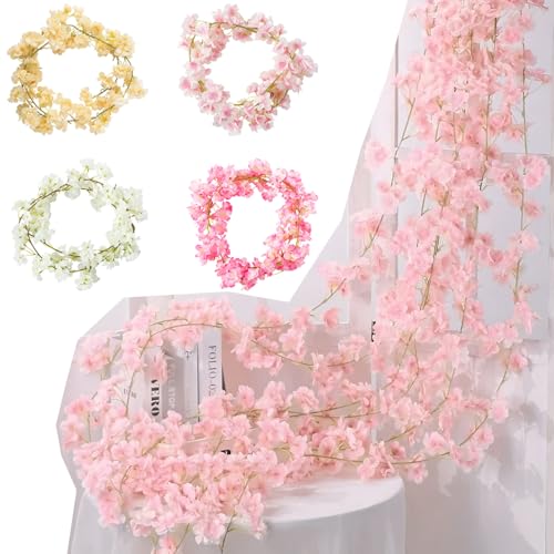LaresDay Kirschblütengirlande 180cm mit 135 Blüten - Künstliche Sakura Blumengirlande Rosa Blumenranken Hängend für Hochzeitsdekoration, Party Deko, Garten, Wohnung, Fenster, Balkon (Lichtrosa) von LaresDay