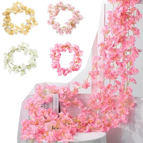 LaresDay Kirschblütengirlande 180cm mit 135 Blüten - Künstliche Sakura Blumengirlande Rosa Blumenranken Hängend für Hochzeitsdekoration, Party Deko, Garten, Wohnung, Fenster, Balkon (Rosa) von LaresDay