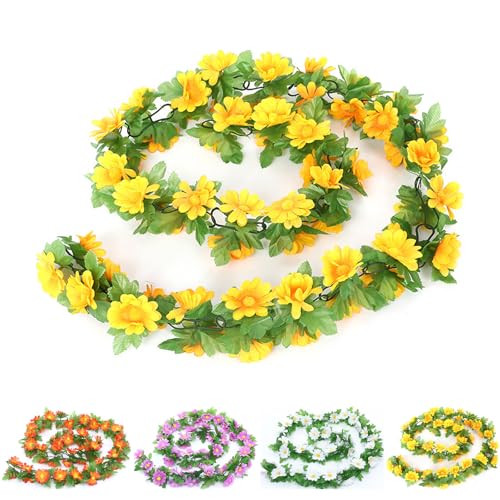 LaresDay Künstliche Blumengirlande - 60 Kunstrosen, Faux Blumen Girlande für Dekoration, Weiße Rose mit Realistischer Nachbildung für Zuhause, Garten, Hochzeiten (Gelb) von LaresDay