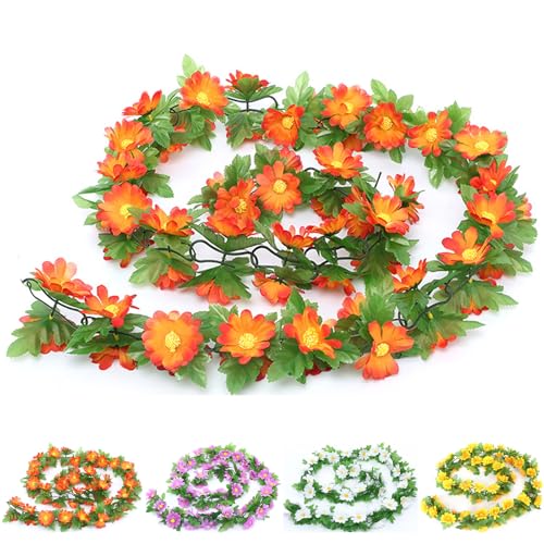 LaresDay Künstliche Blumengirlande - 60 Kunstrosen, Faux Blumen Girlande für Dekoration, Weiße Rose mit Realistischer Nachbildung für Zuhause, Garten, Hochzeiten (Orange) von LaresDay