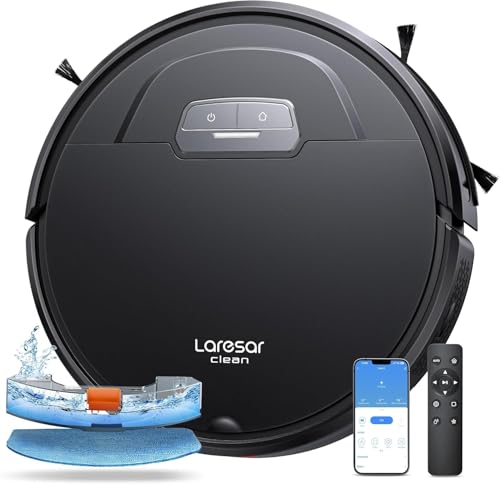 Laresar Clean Saugroboter mit Wischfunktion,4500Pa Saugroboter für einfache Reinigung,3 in 1 Staubsauger Roboter mit Fernbedienung,180 Minuten Laufzeit,Ideal für Tierhaare,Teppich,Hartboden von Laresar Clean