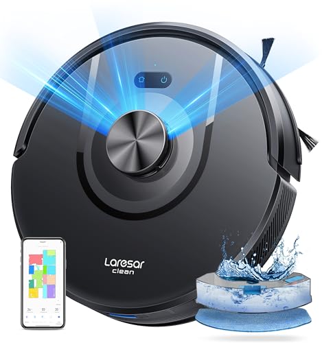 Laresar Clean Saugroboter mit Wischfunktion, Saugroboter mit LiDAR Navigation, Live-Karte, 5000Pa Staubsauger Roboter Mars01 bis zu 180Min, Ideal für Tierhaare, Teppich, Hartboden von Laresar Clean