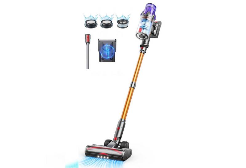 Laresar Akku-Hand-und Stielstaubsauger V7, Handstaubsauger, 500W/50Kpa handstaubsauger mit akku, Bis zu 60 Min Laufzeit, 1.5L Staubbehälter, 8x2500mAh, Akku Selbststehend Design, Selbststehend Design von Laresar