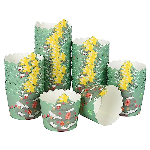 50 Stück Weihnachten Cupcake Liner, Papier Muffinförmchen, Muffinform Weihnachtsthema, Cupcake Wrapper Muffins Papierförmchen Backförmchen (Weihnachtsbaum) von Larfraecy