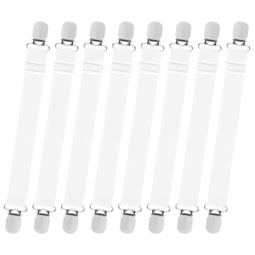 Bettlakenspanner Verstellbar 8 Stück Elastische Bettlakenspanner (35cm -130cm),Bettlakenklammern Lakenspannermit MetallclipsLakenspanner für Krippe, Bettlaken, Matratze, Bügelbrett Oder Sofa(Weiß) von Larfraecy
