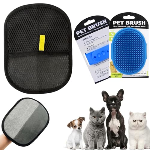 Fellmagnet Handschuhe mit Katzen Hund Badebürste Fell Magnet Handschuh Haarentfernungshandschuhe Silikonbürsten Hundepflegebürste für Entfernen von Tierhaaren auf Kleidung Sofa Massage Fell Reinigung von Larfraecy