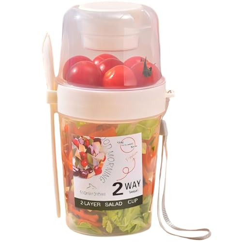 Larfraecy 2 in 1 Müslibecher to Go 560ml+310ml Joghurtbecher to Go Kinder mit Löffel,Müsli Cup to Go Becher,Müslibecher Müslidose Müslischale Frühstücksdose Müslibox,Joghurt Box to Go Becher (Weiß) von Larfraecy