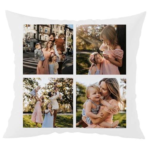 Personalisiertes Kissen mit Foto Bedrucken Lassen, Fotokissen Fotokissen mit 4 Fotos 40x40 cm Weiß, Kissen mit eigenem Bild & Text selbst gestalten, mit Füllung optional von Larilotte