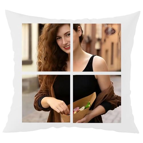 Personalisiertes Kissen mit Foto Bedrucken Lassen, Fotokissen Fotokissen mit 4 Fotos 45x45 cm Weiß, Kissen mit eigenem Bild & Text selbst gestalten, mit Füllung optional von Larilotte