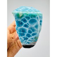 Rohe Super Blue Larimar Scheibe - Zwei Seiten Geschnitten, Aaa Larimar, Fraktal Larimar, Roh Larimar, Meditationsstein, Natürlicher Larimar von LarimarMiner