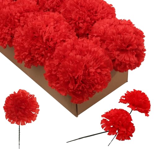 Larksilk Rote Seidennelken-Picker, künstliche Blumen für Hochzeiten, Dekorationen, DIY-Dekor, 100 Stück, 8,9 cm Nelkenköpfe mit 12,7 cm Stielen Larksilk Rote Seidennelken-Picker, künstliche Blumen für Hochzeiten, Dekorationen, DIY-Dekor, 100 Stück, 8,9 cm Nelkenköpfe mit 12,7 cm Stielen von Larksilk