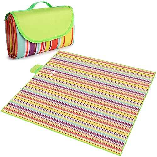 Larkumio Picknickdecke 200 x 200 cm, wasserdichte, waschbare Picknick-Tischdecke, Picknickdecke mit Griff, Picknickdecke, Mehrzweck-Strandmatte für Camping, Wandern, Strand, Band von Larkumio