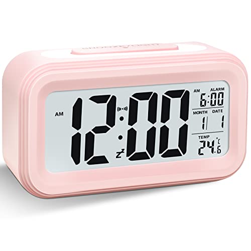 Larkumio Wecker Digital Ohne Ticken, Digitaler Wecker Batteriebetrieben Alarm Clock LED mit Licht Temperaturanzeige Snooze Kinderwecker Laut für Tiefschläfer Kinder Erwachsene, Rosa von Larkumio