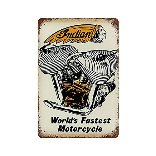 Larkverk Indian World's Fastest Motorcycle Retro Blechschild Vintage Metallschild für Zuhause, Bar, Büro, Wanddekoration, Geschäft, Wandbild, Badezimmer, 30,5 x 20,3 cm von Larkverk