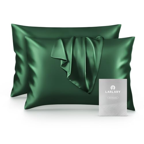Larlary Seidenkissenbezug - (2er Set) - 90% Seide, 10% Baumwolle, Für Kissenbezug - Kissenhülle - Weich und Hypoallergen (Grün, 40x60) von Larlary