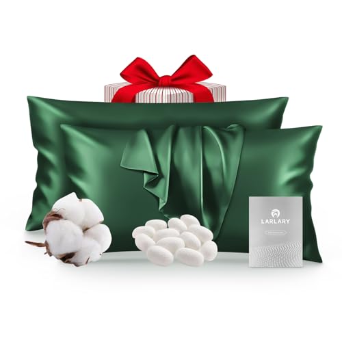 Larlary Seidenkissenbezug - (2er Set) - 90% Seide, 10% Baumwolle, Für Kissenbezug - Kissenhülle - Weich und Hypoallergen (Grün, 40x80) von Larlary
