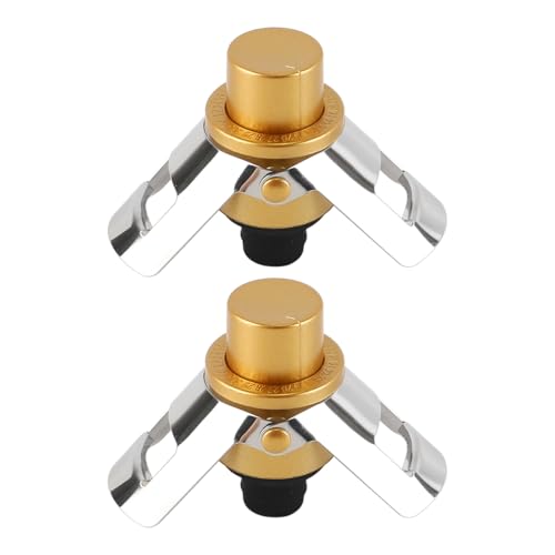 Laroal 2er-Pack Champagnerverschlüsse, Edelstahl, Sekt-Vakuumverschlüsse mit eingebauter Pumpe für Champagner, Cava, Prosecco, Gold von Laroal