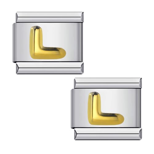 Laroal 2er-Pack Charm-Links für handgefertigte Armbänder, italienische Charms, Goldener Buchstabe AZ, modularer Charm für 9 mm abnehmbare Nomination-Armbänder (10 x 9 mm, Buchstabe L) von Laroal