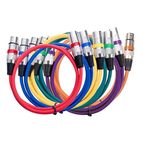 Laroal 6 Packungen Mikrofonkabel XLR-Kabel Mikrofonkabel Stecker auf Buchse Symmetrisches XLR-Mikrofonkabel DMX-Patchkabel (1 m Lila/Rot/Blau/Orange/Gelb/Grün) von Laroal