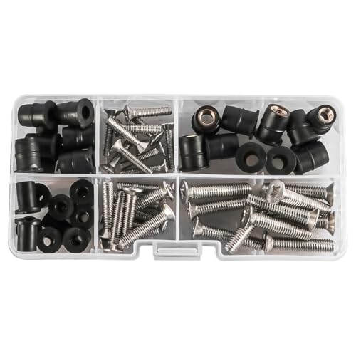 Laroal 60-teiliges M4-M5-M6-Schrauben- und Muttern-Set mit Gummimuttern, 304 Edelstahlschrauben für Motorrad-Windschutzscheibe, Bootsteile, Kajak-Zubehör, M4 M5 M6 Größen mit Messingmuttern von Laroal