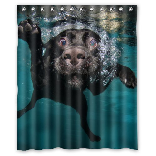Larona Populärer lustiger reizender Labrador-Hund Badezimmer-Duschvorhang, Dusche-Ringe eingeschlossen 100% Polyester wasserdicht 150 x 180 cm von Larona