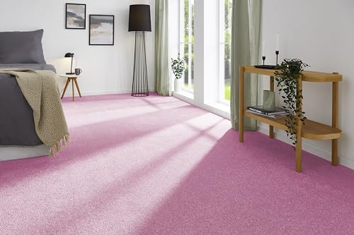 andiamo Teppichboden Izmir einfach zu verlegen - Auslegware Teppichboden - Meterware Bodenbelag - extrem weich mit hoher Trittschalldämmung - weicher feiner Frisé Teppichboden 400 x 350 cm Pink von andiamo