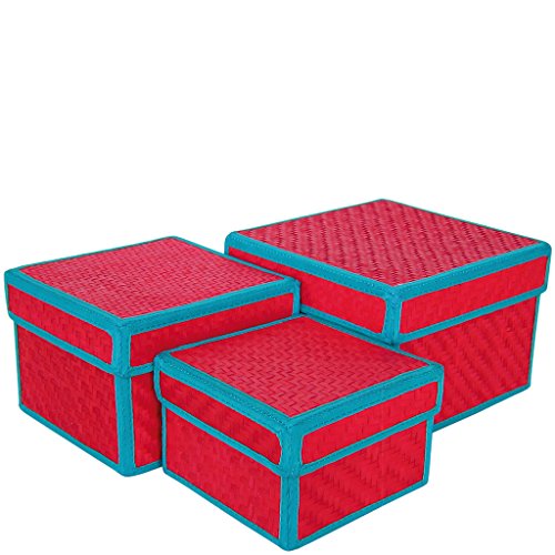 Laroom 13346 – 3-er Set Aufbewahrungsboxen Palma quadratisch, Rot von Laroom
