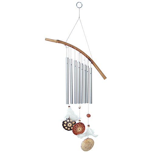 Laroom 14051 Wind Windspiel Metall mit Federn und 3 Ringe Coco Gravierungen 53 cm, braun von Laroom