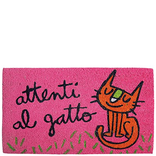 Laroom Fußmatte Design Attenti al Gatto, Jute and Rutschfester Unterseite, Pink, 40 x 70 x 1.8 cm von Laroom